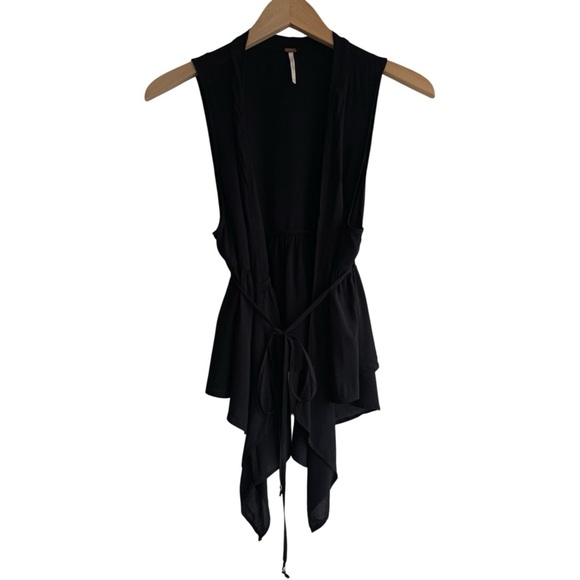 FREE PEOPLE Black Vest Sleeveless Open Front Tie-Waist Lightweight Drape Small - Picture 1 of 6